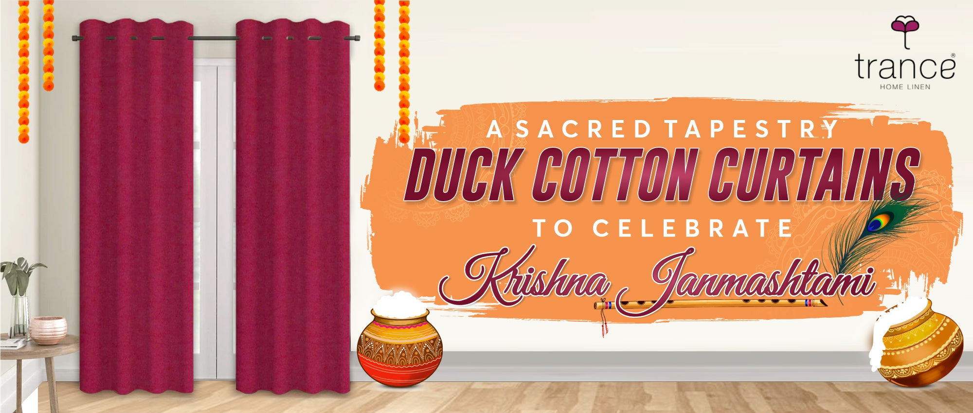 A SACRED TAPESTRY DUCK COTTON CURTAINS TO CELEBRATE KRISHNA JANMASHTAMI