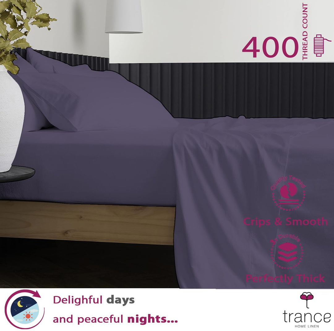 400 TC Cotton Plain Flat Bed Sheet with Pillow Covers - Dolphin Grey