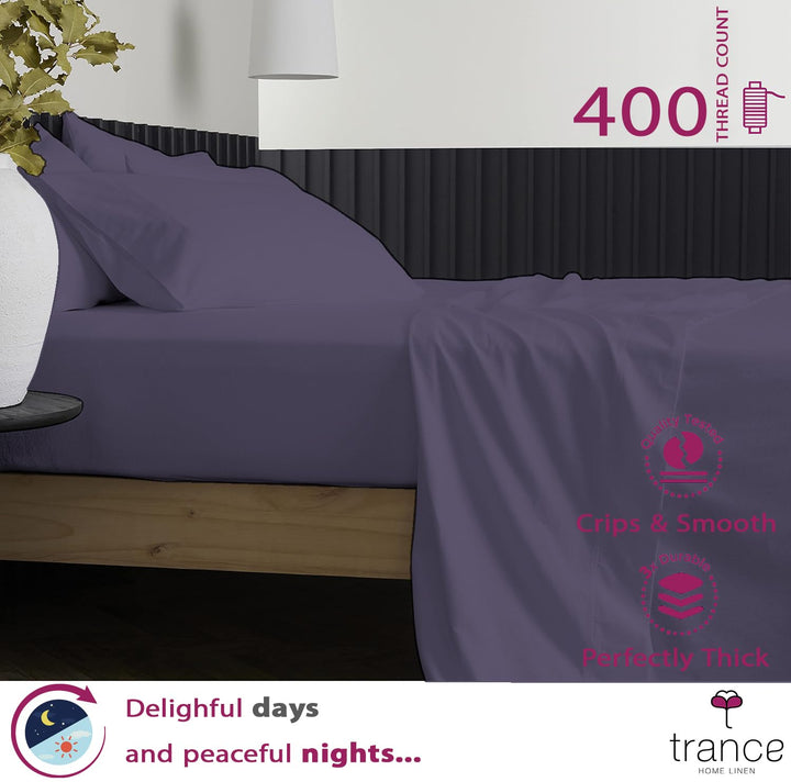 400 TC Cotton Plain Bed Sheet with Pillow Covers - Dolphin Grey