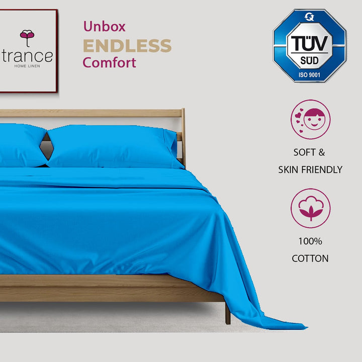 400 TC Cotton Plain Bed Sheet with Pillow Covers - Peacock Blue