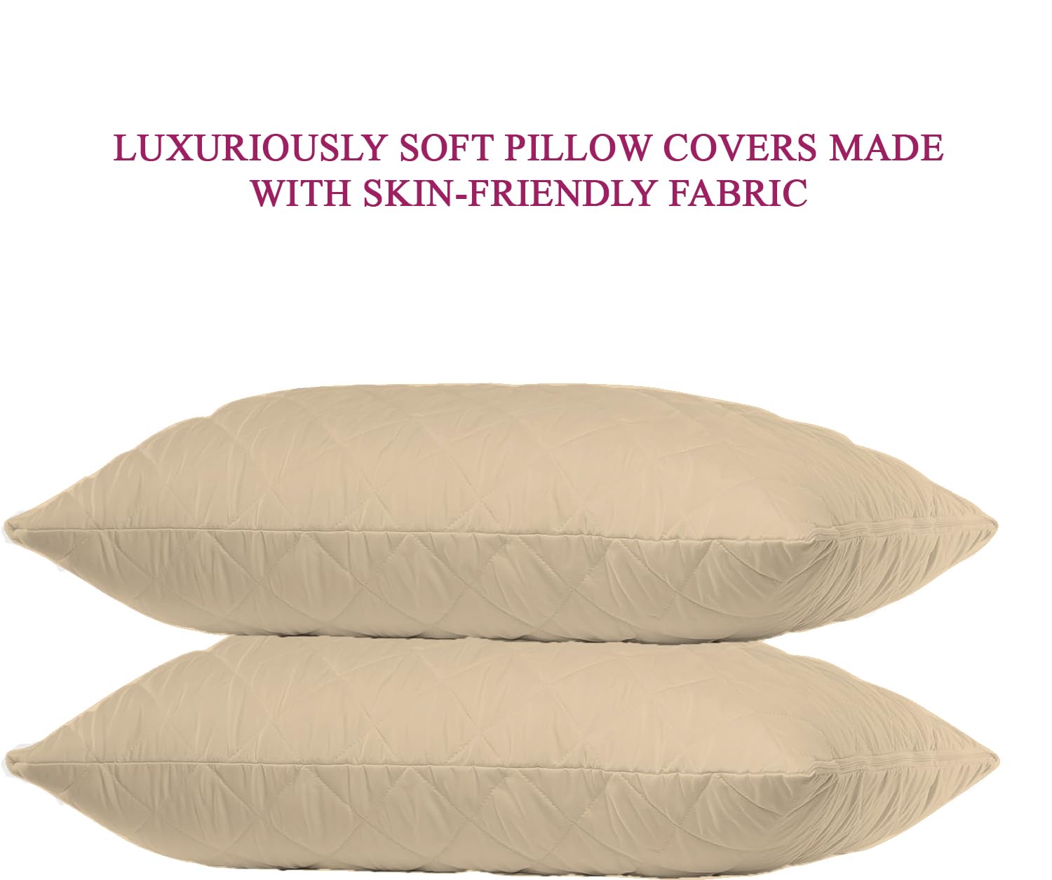 Quilted Pillow Protector Dust Free Water Resistant Covers Set of 2 Trance Home Linen