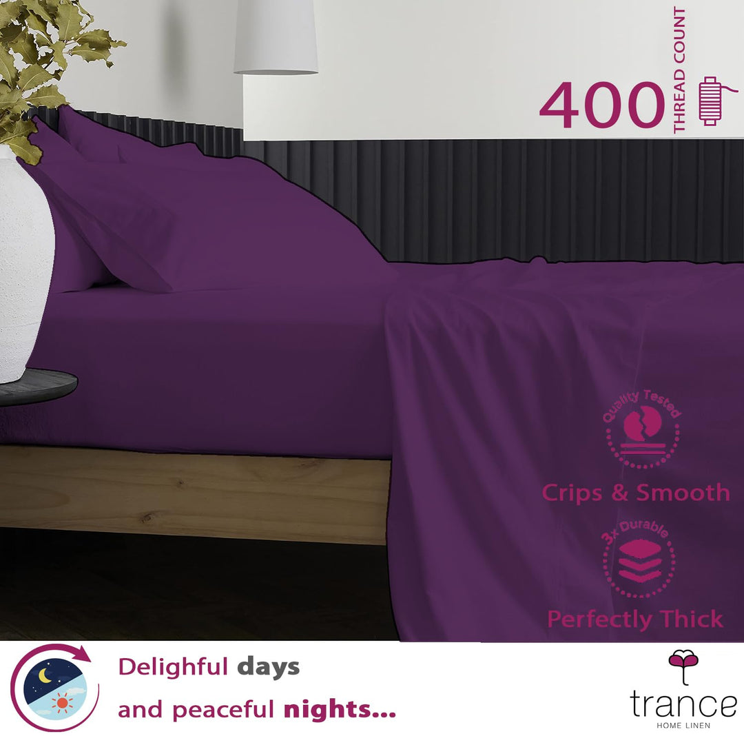 400 TC Cotton Plain Bed Sheet with Pillow Covers - Plum