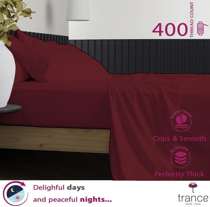 400 TC Cotton Plain Bed Sheet with Pillow Covers - Maroon