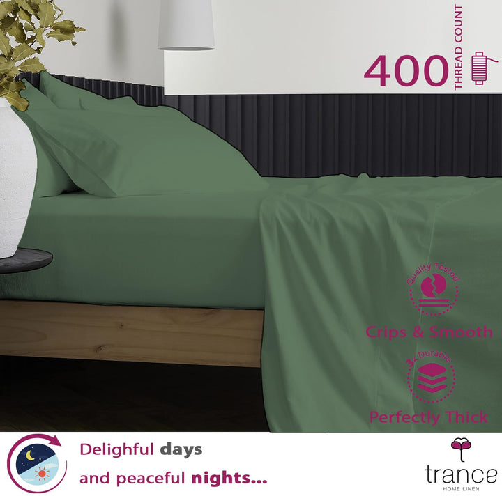 400 TC Cotton Plain Bed Sheet with Pillow Covers - Moss Green