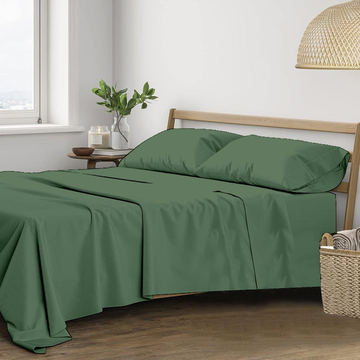 400 TC Cotton Plain Bed Sheet with Pillow Covers - Moss Green