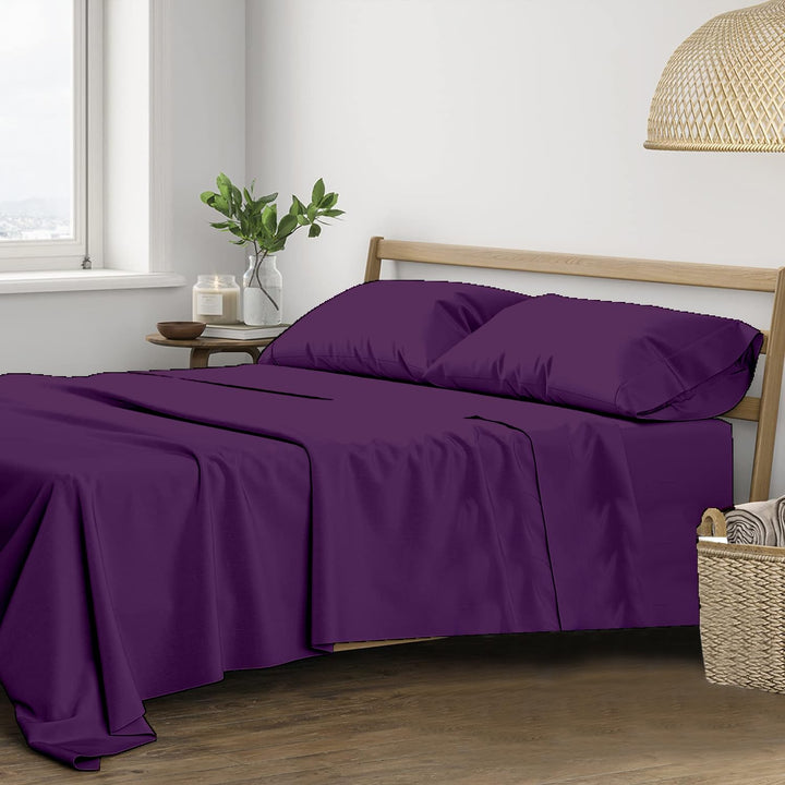 400 TC Cotton Plain Bed Sheet with Pillow Covers - Plum