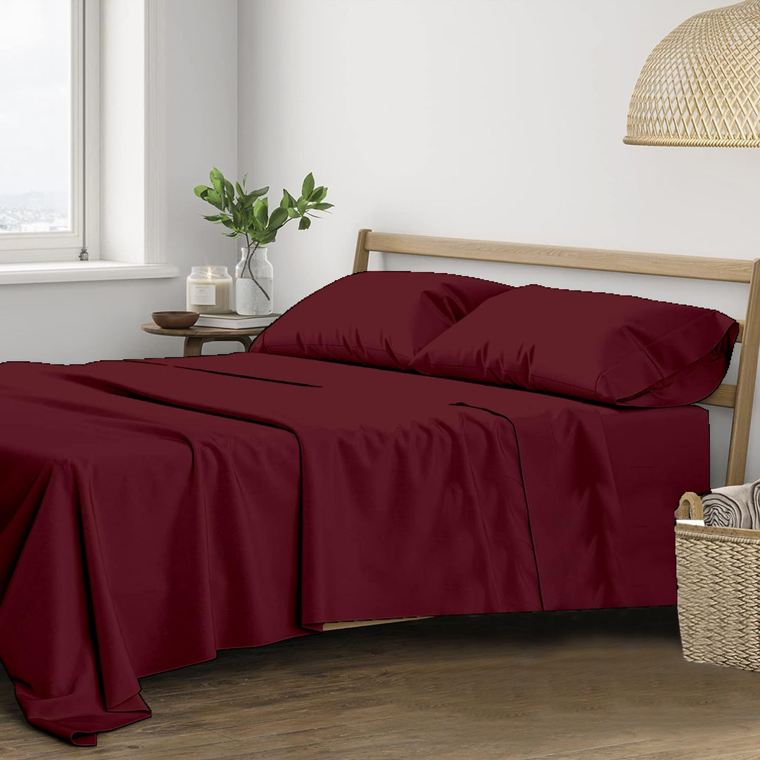 400 TC Cotton Plain Bed Sheet with Pillow Covers - Maroon