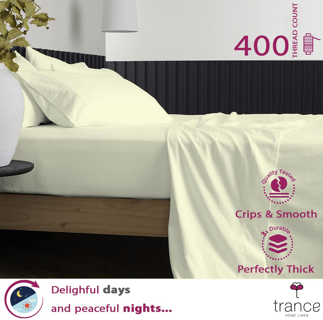 400 TC Cotton Plain Bed Sheet with Pillow Covers - Ivory