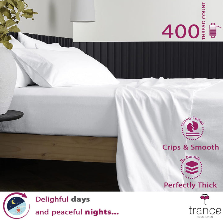 400 TC Cotton Plain Bed Sheet with Pillow Cover - White Plain