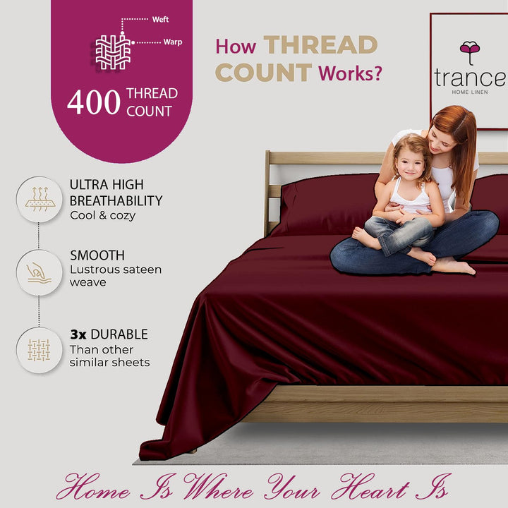 400 TC Cotton Plain Bed Sheet with Pillow Covers - Maroon