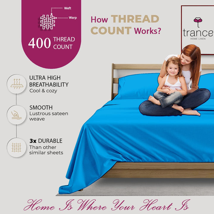 400 TC Cotton Plain Bed Sheet with Pillow Covers - Peacock Blue