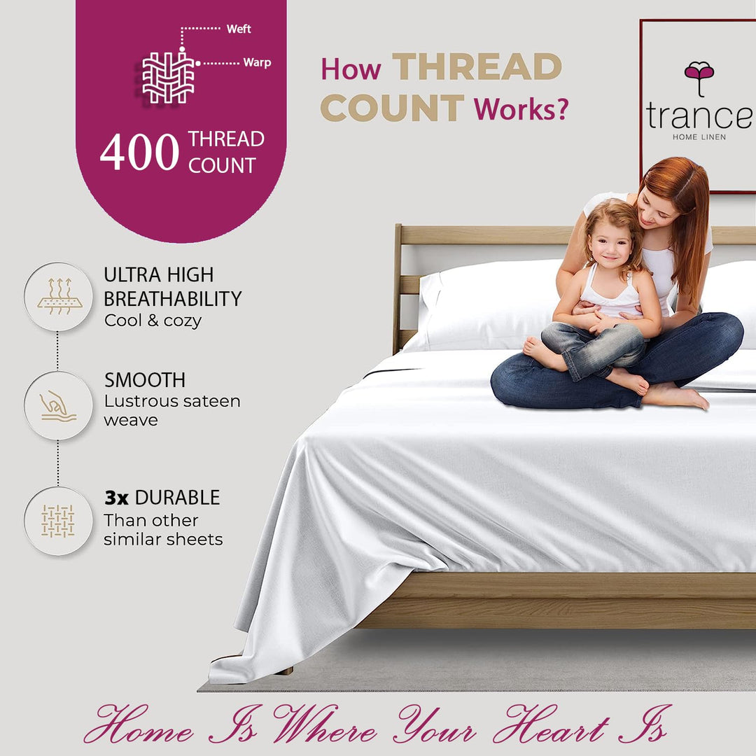 400 TC Cotton Plain Bed Sheet with Pillow Cover - White Plain