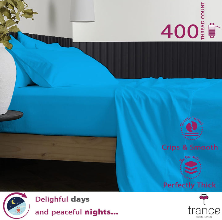 400 TC Cotton Plain Bed Sheet with Pillow Covers - Peacock Blue