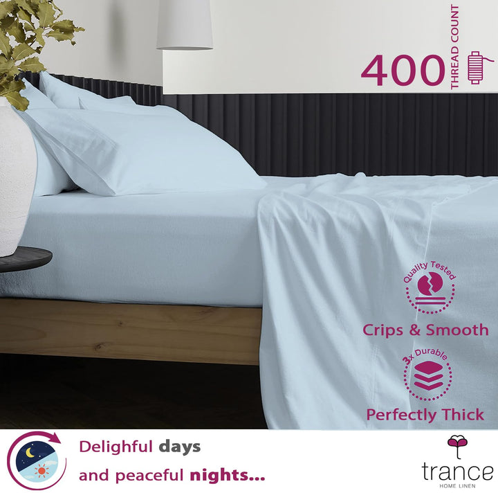 400 TC Cotton Plain Bed Sheet with Pillow Covers - Sky Blue