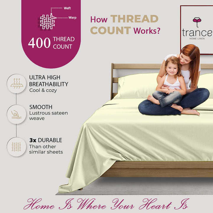 400 TC Cotton Plain Bed Sheet with Pillow Covers - Ivory