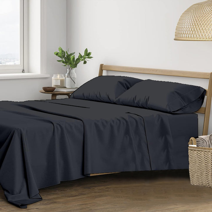 400 TC Cotton Plain Bed Sheet with Pillow Covers - Black