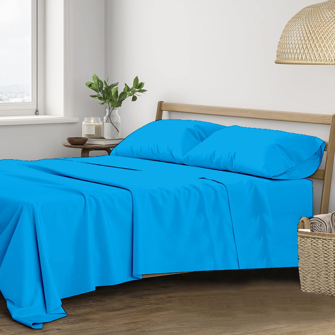 400 TC Cotton Plain Bed Sheet with Pillow Covers - Peacock Blue