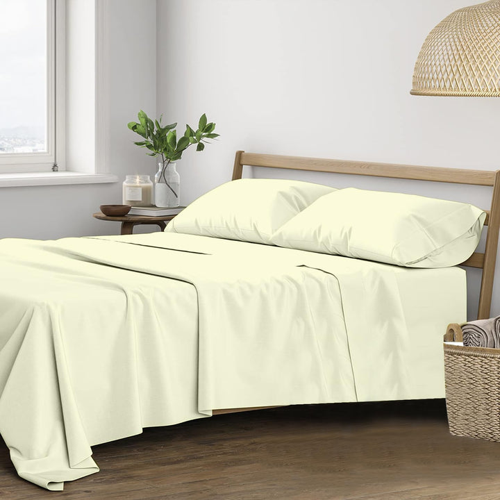 400 TC Cotton Plain Bed Sheet with Pillow Covers - Ivory