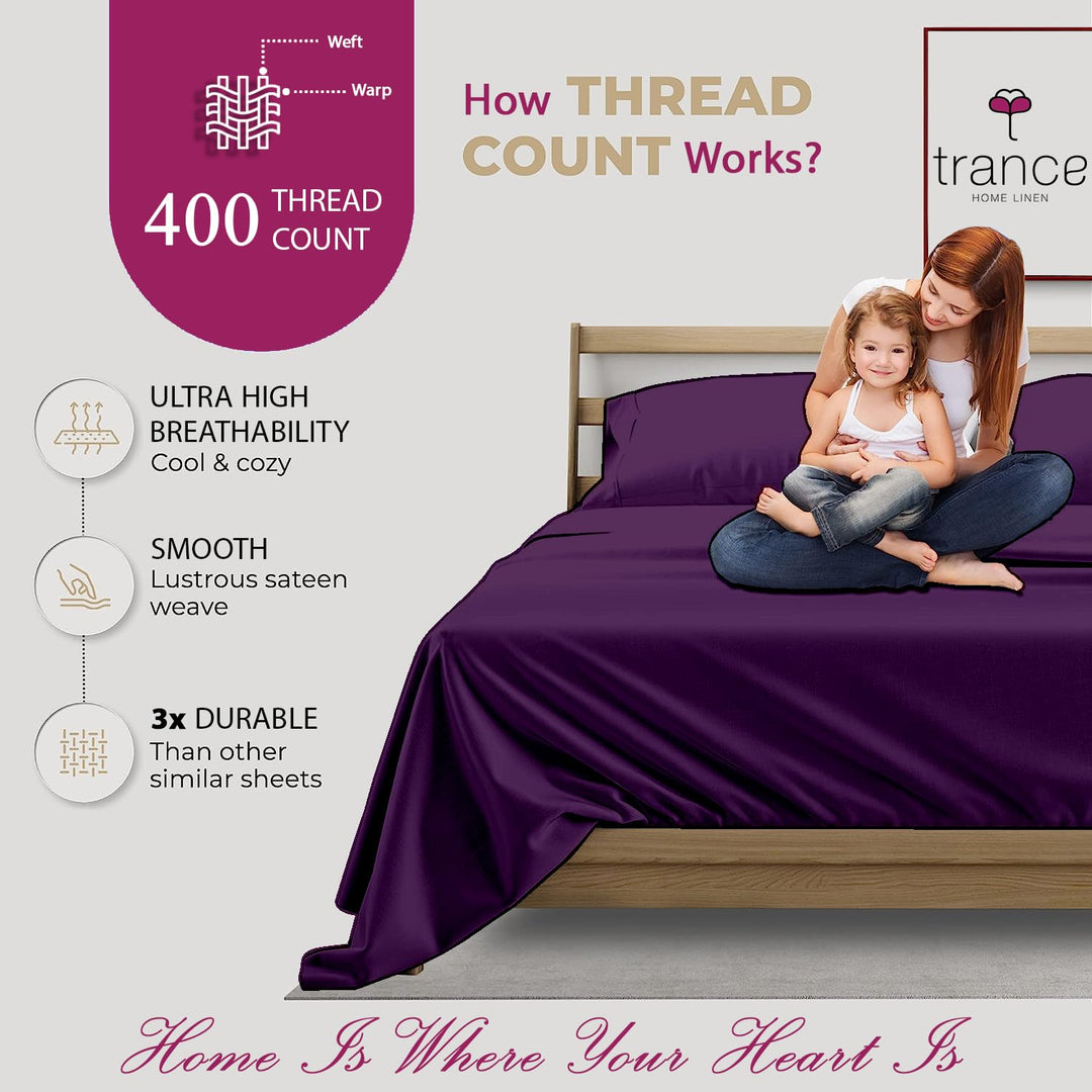 400 TC Cotton Plain Bed Sheet with Pillow Covers - Plum