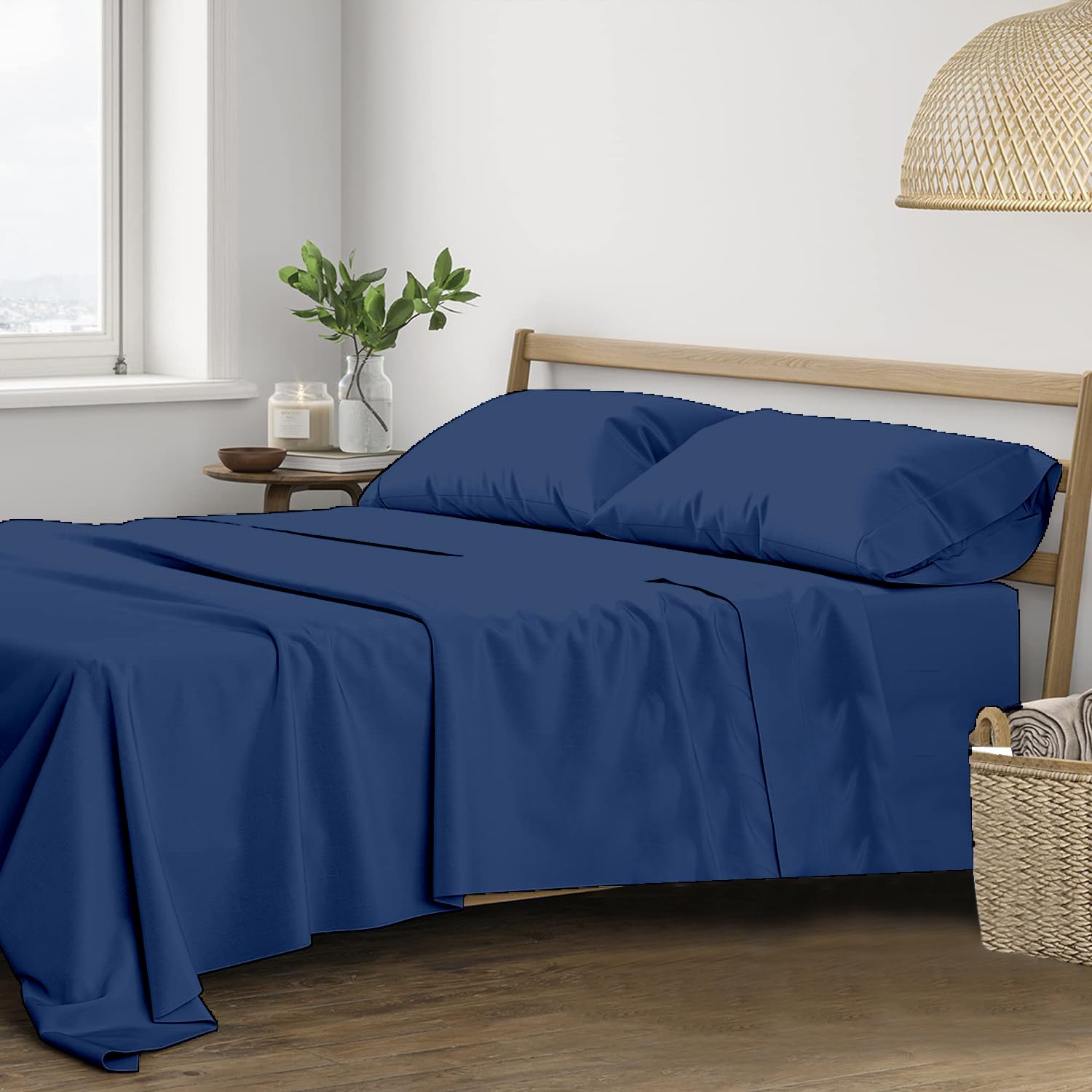 400 TC Cotton Plain Bed Sheet with Pillow Covers Mediterranean Blue Trance Home Linen