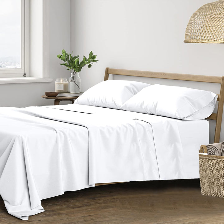 400 TC Cotton Plain Bed Sheet with Pillow Cover - White Plain