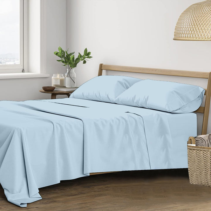 400 TC Cotton Plain Bed Sheet with Pillow Covers - Sky Blue