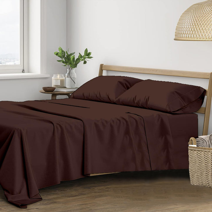 400 TC Cotton Plain Bed Sheet with Pillow Covers - Chocolate Brown