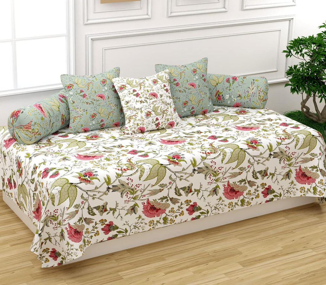 Cotton Printed 6 Pcs Diwan Set (Calicut Collection 100% Cotton & 200 TC)