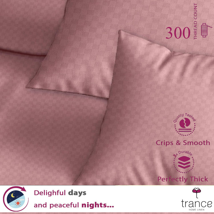 300TC 100% Cotton Jacquard Weave Fitted Bedsheet with Pillow Covers - Dusty Rose