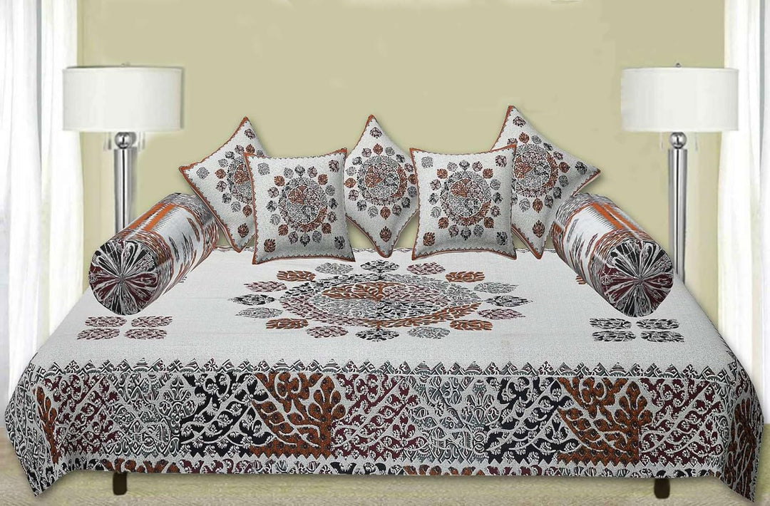 Cotton  Printed 8 Pcs Diwan Set (100% Cotton & 108 TC) Mandala Collection Hand Block Jaipuri Printed Diwan Set