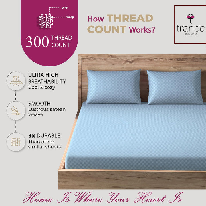 300TC 100% Cotton Jacquard Weave Fitted Bedsheet with Pillow Covers - Slate Blue