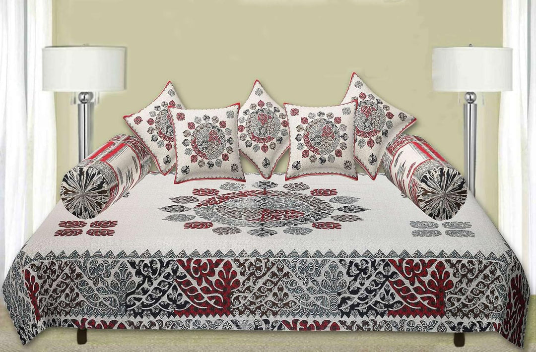 Cotton  Printed 8 Pcs Diwan Set (100% Cotton & 108 TC) Mandala Collection Hand Block Jaipuri Printed Diwan Set