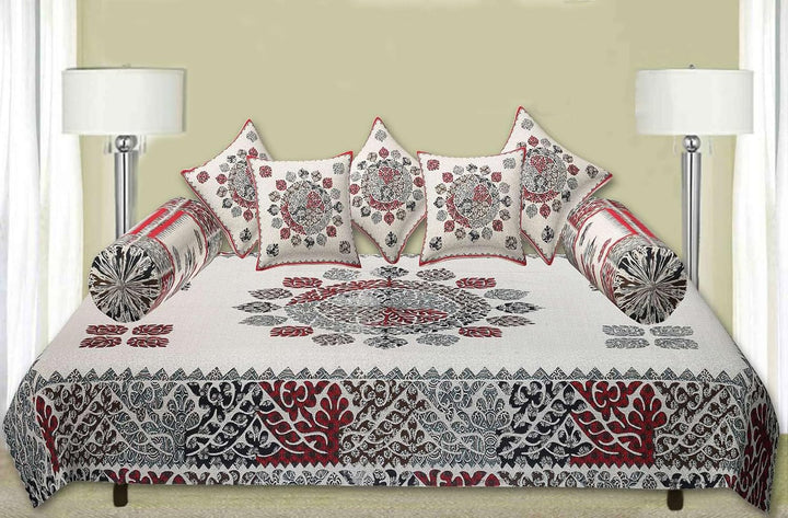 Cotton  Printed 8 Pcs Diwan Set (100% Cotton & 108 TC) Mandala Collection Hand Block Jaipuri Printed Diwan Set