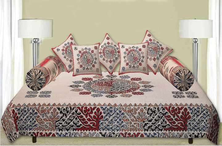 Cotton  Printed 8 Pcs Diwan Set (100% Cotton & 108 TC) Mandala Collection Hand Block Jaipuri Printed Diwan Set