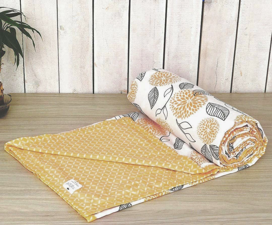 Cotton Single Dohar (ABSTRACT LEAVES Yellow White)