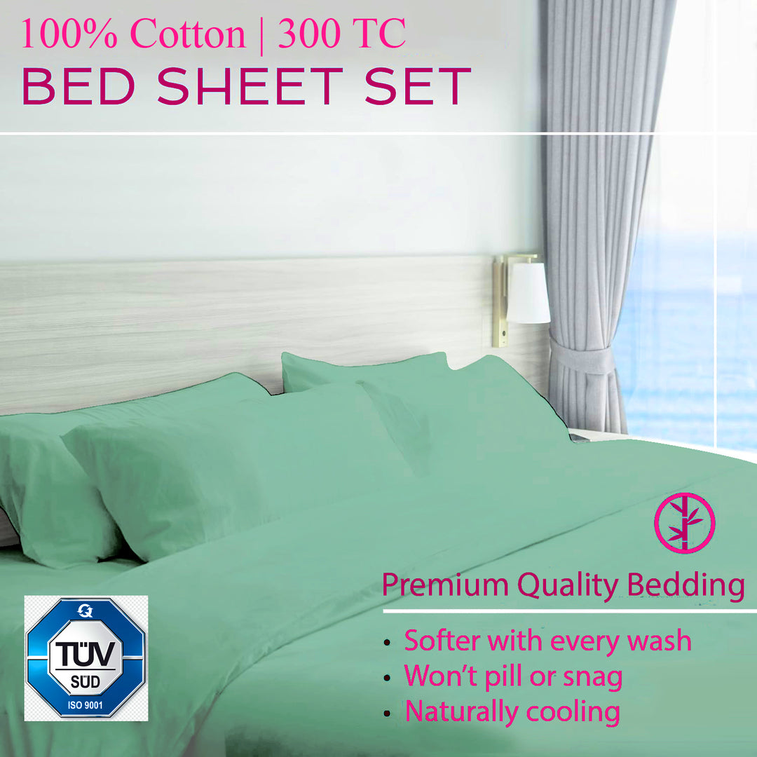300TC 100% Cotton Plain King Size Fitted Bedsheet with 2 Pillow Covers